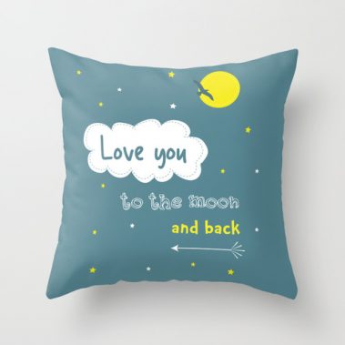 Love you to the moon and back cushion. Blue background with stars and clouds
