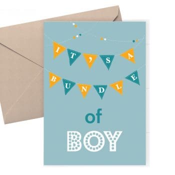 New Baby - baby boy - bundle of boy card. Greeting card with a blue background with bunting