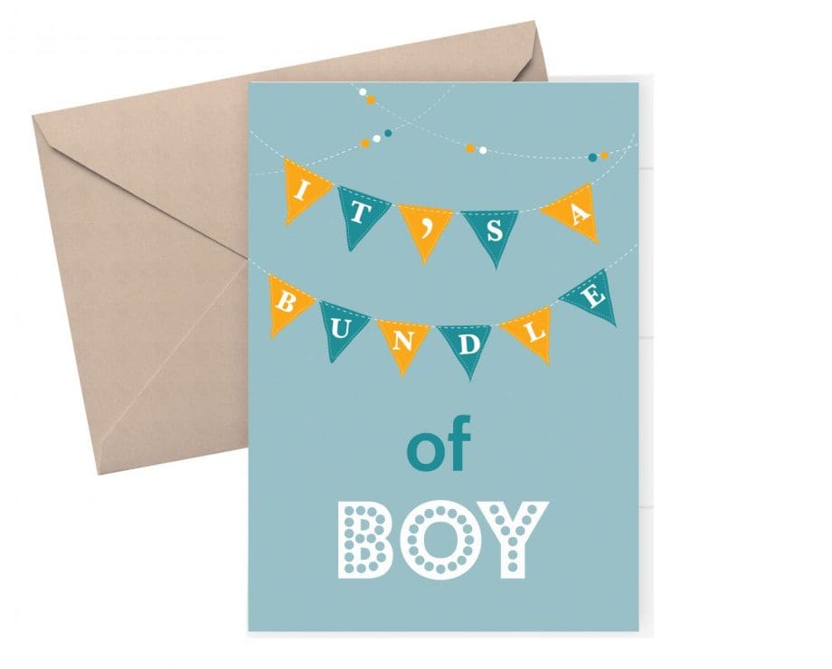 New Baby - baby boy - bundle of boy card. Greeting card with a blue background with bunting