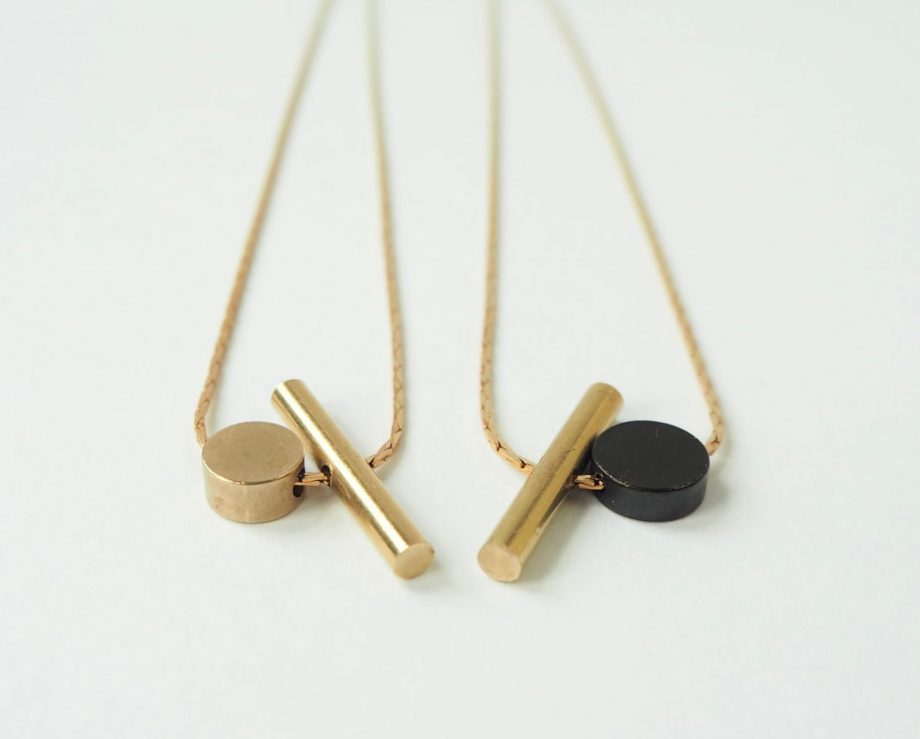 Brass Cylinder and Disc necklace