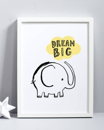 Dream Big Elephant Print in yellow