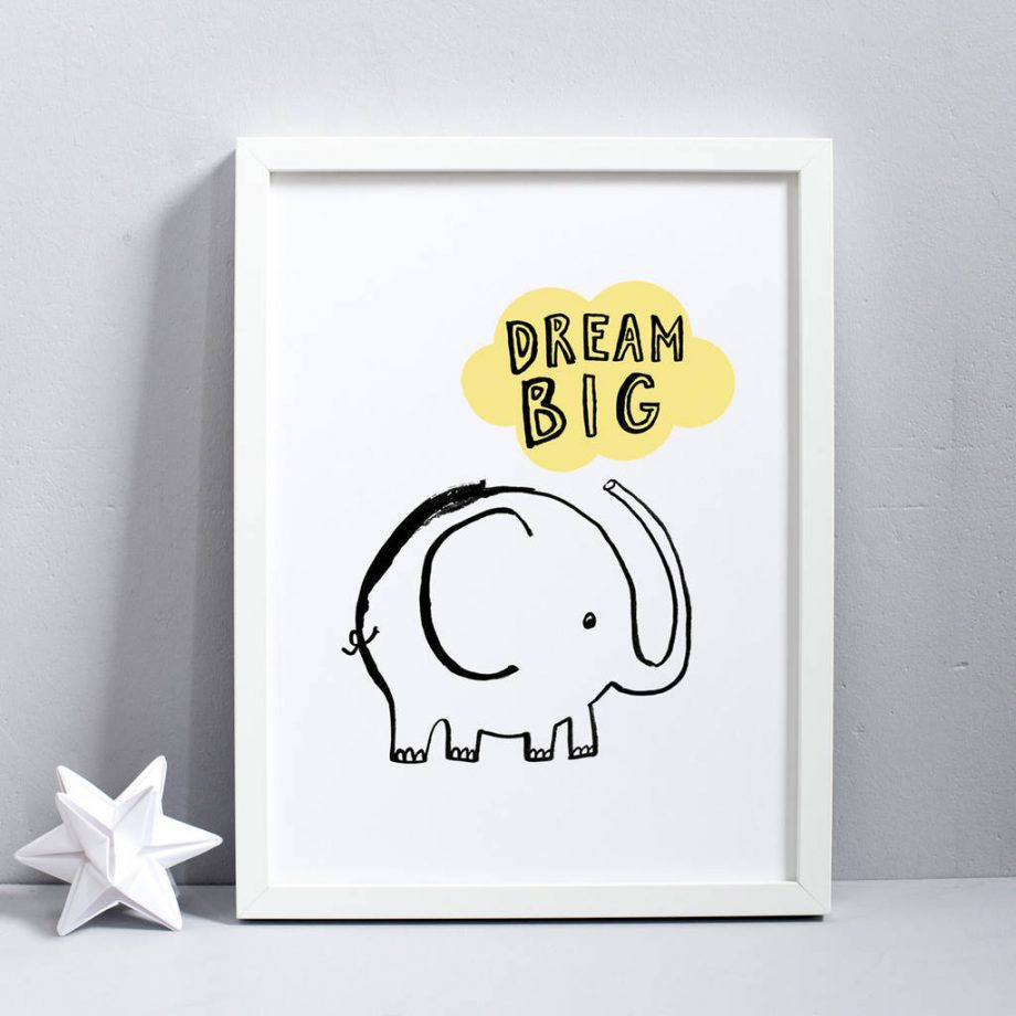 Dream Big Elephant Print in yellow