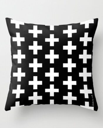 Swiss Cross Cushion - White on Black. This design has white crosses on a black background