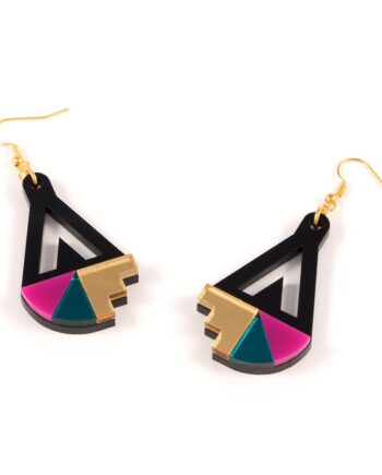 FORM016 Earrings - Gold, Teal, Pink