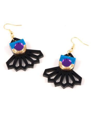 FORM034 Earrings - Gold, Skyblue, Mirror Purple