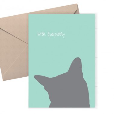 A sympathy card for someone who has lost a much cat. Printed on a green background 