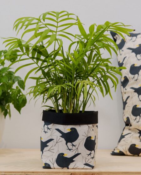 Blackbird Print Textile Plant Pot