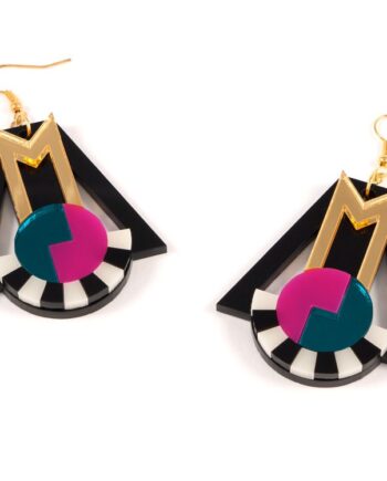 FORM018 Earrings - Gold, Teal, Pink