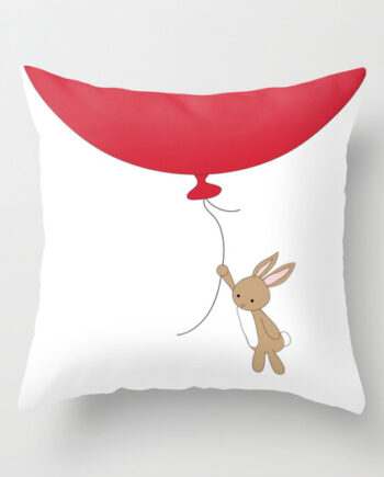 Nursery cushion - Easter Gift. Cute bunny hanging from a balloon