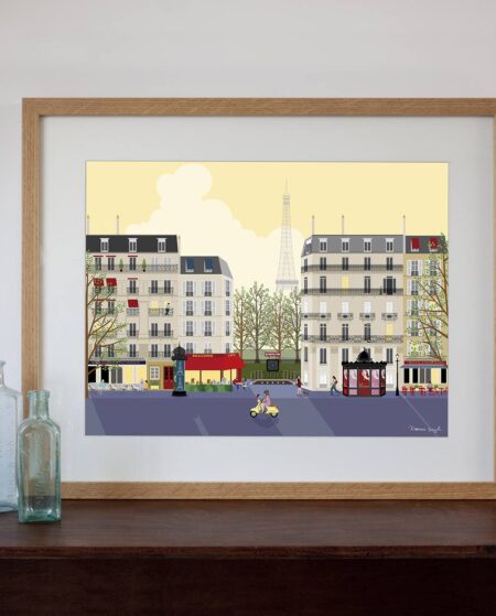 Paris Street Scene Art Print - Dawn or Dusk