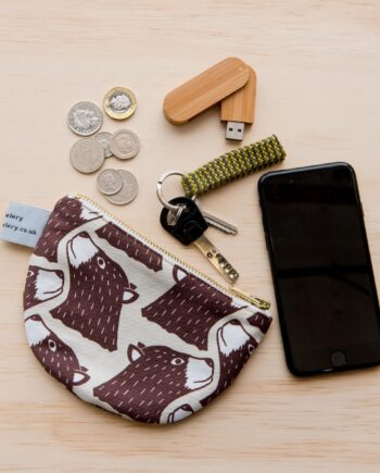 Bear print purse - half circle purse - semi circle purse - coin purse - change purse - wallet - zipper coin pouch - animal print purse