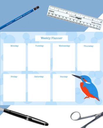 Kingfisher Weekly Planner - bird year planner - bird desk notepad - life organiser - family meal planner