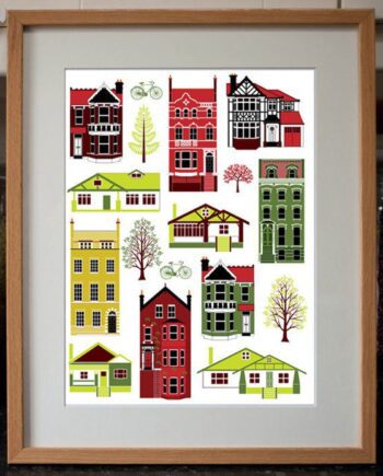 Houses of Different Styles Digital Art Print 30cm x 40cm