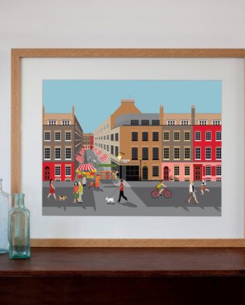 Brick Lane, London Street Scene with Market Art Print