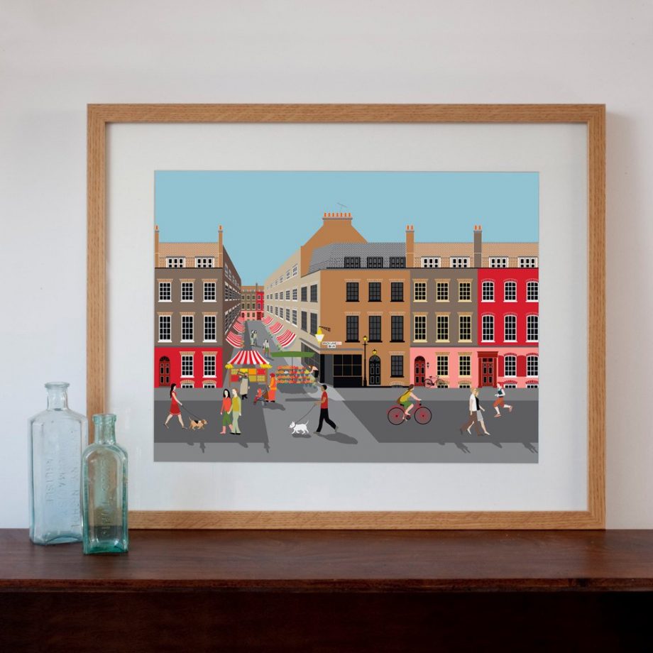 Brick Lane, London Street Scene with Market Art Print