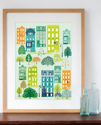 New York Brooklyn Brownstone Houses in Summer Art Print