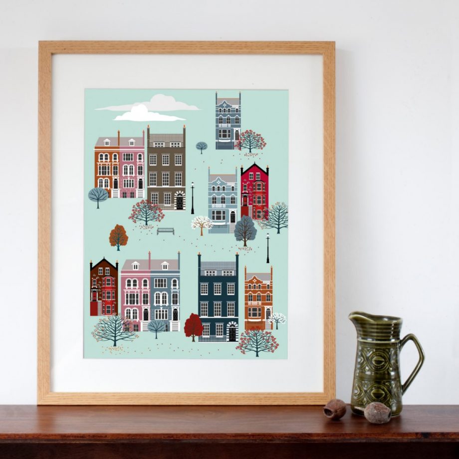 London Row Houses in Fall / Autumn Art Print