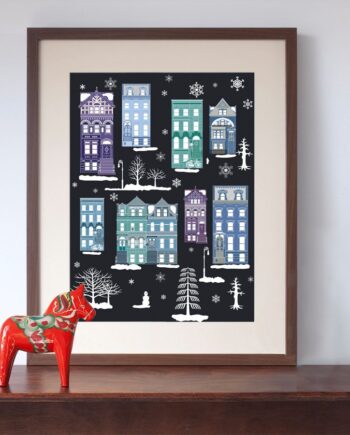 New York Brooklyn Brownstone Houses on a Winter's Night Art Print