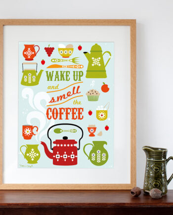 Wake Up and Smell the Coffee Retro Style Art Print