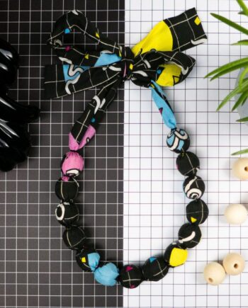Chunky, Fabric Covered, Bead Necklace 'Memphis check'