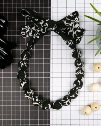 Chunky, Fabric Covered, Bead Necklace 'Black Peony'