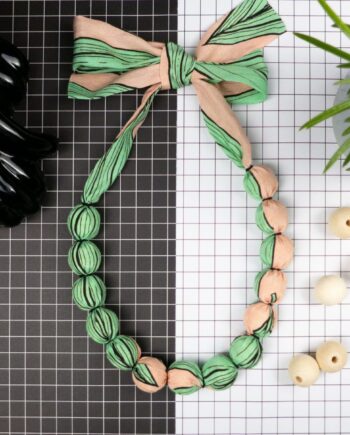 Chunky, Fabric Covered, Bead Necklace 'Big Leaf'