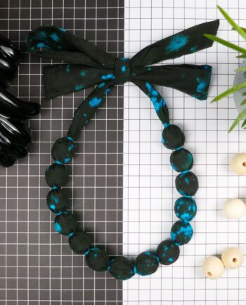 Chunky Fabric Covered Bead Necklace 'Night Ocean'