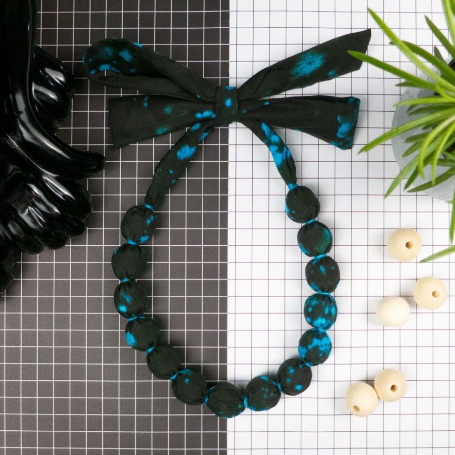 Chunky Fabric Covered Bead Necklace 'Night Ocean'