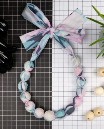 Chunky, Fabric Covered, Bead Necklace 'Wildflower Silhouette'