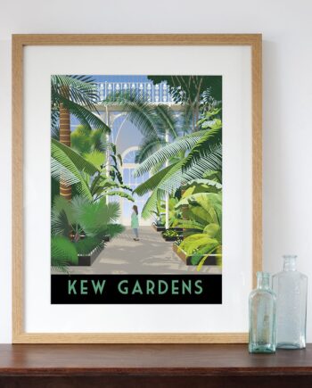 Kew Gardens Palm House London Retro Style Art Print 30cm x 40cm