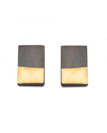Oxidised silver and gold rectangle studs