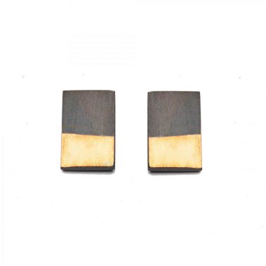 Oxidised silver and gold rectangle studs