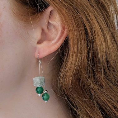 Concrete and Green Agate Dangle Earrings