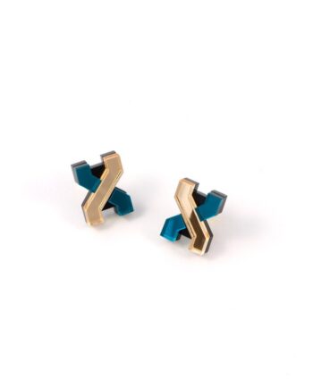 FORM039 Earrings - Gold, Teal