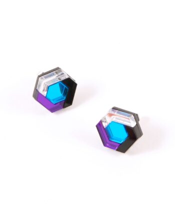 FORM043 Earrings - Mirror purple, Skyblue, Silver