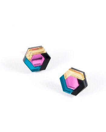 FORM043 Earrings - Teal, Babypink, Gold