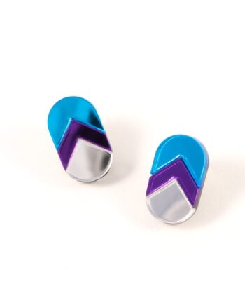 FORM044 Earrings - Skyblue, Mirror purple, Silver