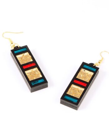 FORM046 Earrings - Gold, Orange, Teal