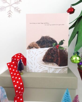 Figgy Pudding & Poodles Illustrated Christmas Card With Sparkle