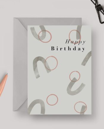 Happy Birthday Circles Abstract A6 Greeting Card with Grey Envelope
