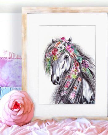 Bloom The Horse Watercolour Print/Gold Leaf