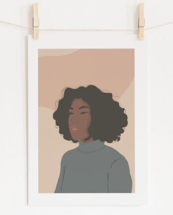Curly Hair Girl Abstract Illustration A4 Art Print Wall decor- Border, Unframed