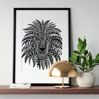 Lion Art Print - Unframed. Black and white print
