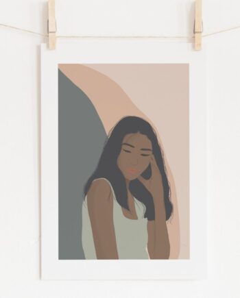 Thinking Girl Abstract Illustration A4 Art Print Wall decor- Border, Unframed