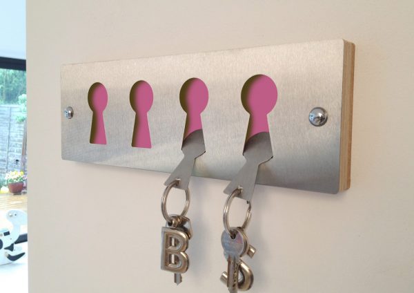 Pink Stainless steel key rack and fobs