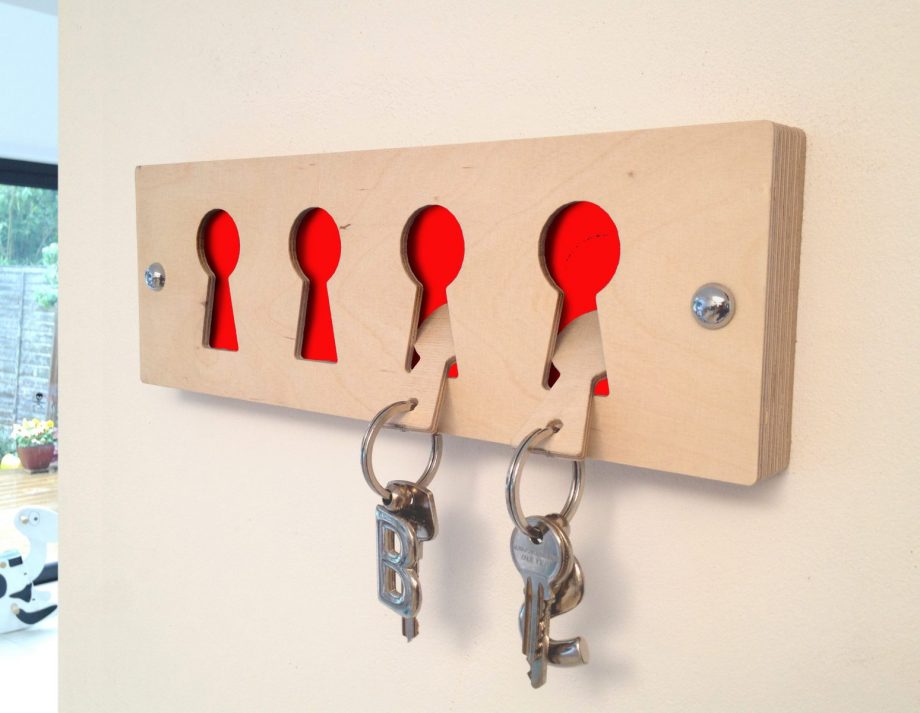 Red Birch faced ply key rack and fobs