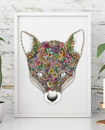 Floral Fox Art Print A4