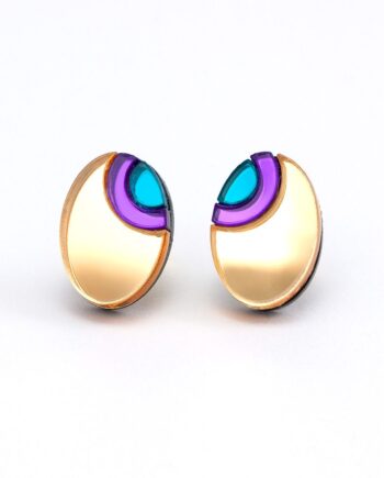 FORM054 OJO DE DIOS II Stud Earrings - Gold Purple, Teal