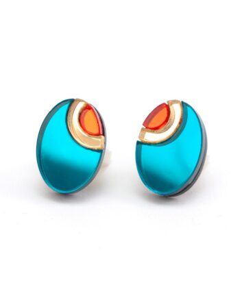 FORM054 OJO DE DIOS II Stud Earrings - Teal, Gold , Orange