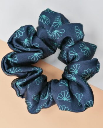 Art Deco Scunchies - Silk Scrunchies - Navy Fan